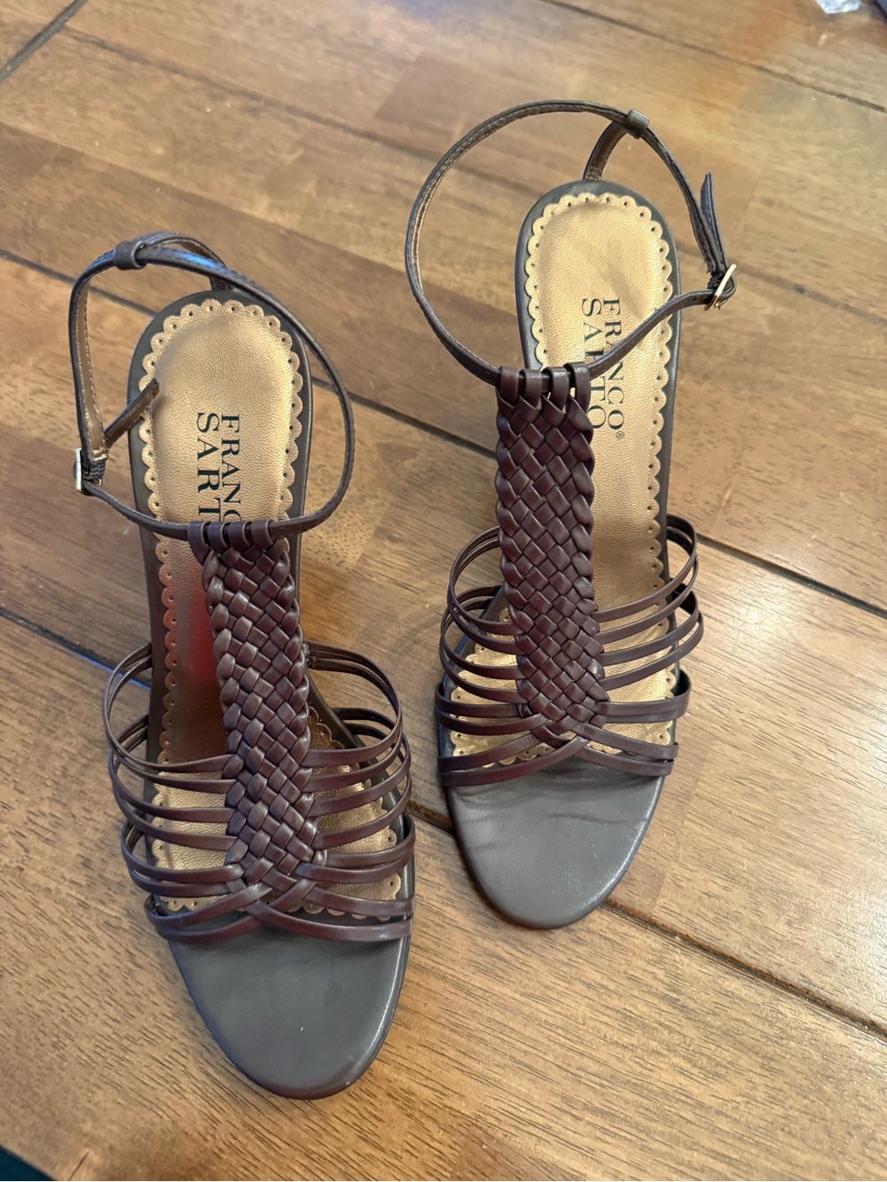 Franco Sarto Brown Braided Strappy Ankle-Strap Sandals Size 7.5 Medium Boho Chic